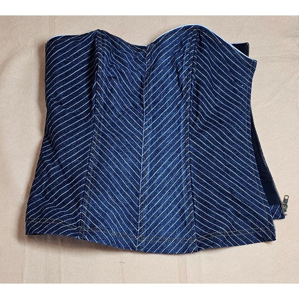 Forever 21 Blue Pinstripe Denim Corset Bustier Tube Top Size 8 Edgy Y2K